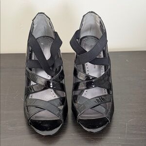 Adrienne Vittadini Black Patent Strappy Heels